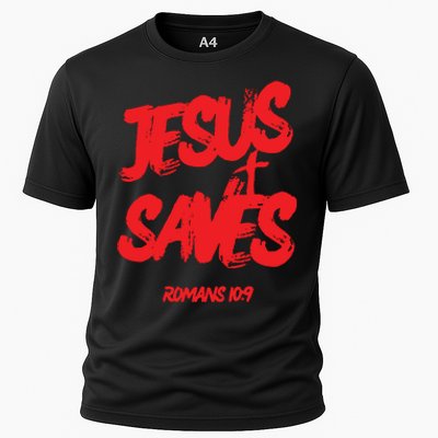 Jesus Saves Christian Faith Bold Red Letters And Cross Cute Premium Cooling Performance Crew T-Shirt