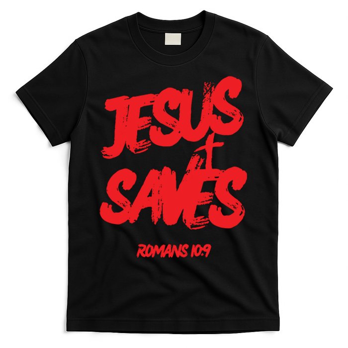 Jesus Saves Christian Faith Bold Red Letters And Cross Cute Premium T-Shirt