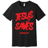 Jesus Saves Christian Faith Bold Red Letters And Cross Cute Premium Premium T-Shirt