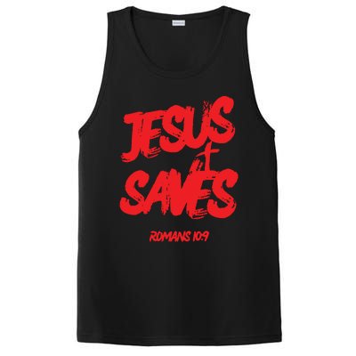 Jesus Saves Christian Faith Bold Red Letters And Cross Cute Premium PosiCharge Competitor Tank