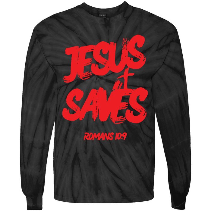 Jesus Saves Christian Faith Bold Red Letters And Cross Cute Premium Tie-Dye Long Sleeve Shirt