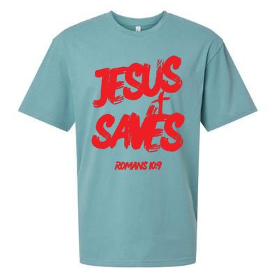 Jesus Saves Christian Faith Bold Red Letters And Cross Cute Premium Sueded Cloud Jersey T-Shirt