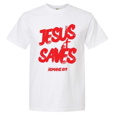 Jesus Saves Christian Faith Bold Red Letters And Cross Cute Premium Garment-Dyed Heavyweight T-Shirt