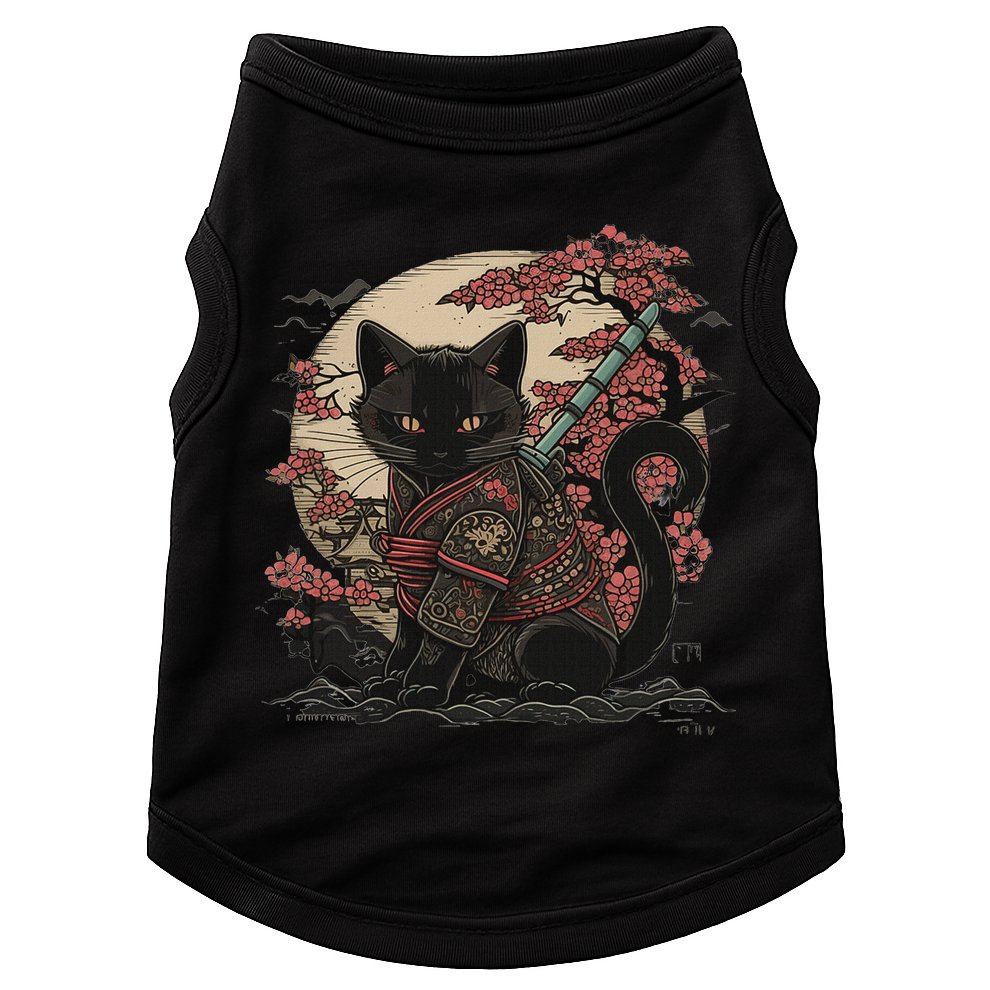 Japanese Samurai Cat Tattoo Vintage Kawaii Ninja Doggie Tank