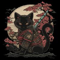 Japanese Samurai Cat Tattoo Vintage Kawaii Ninja Doggie Tank