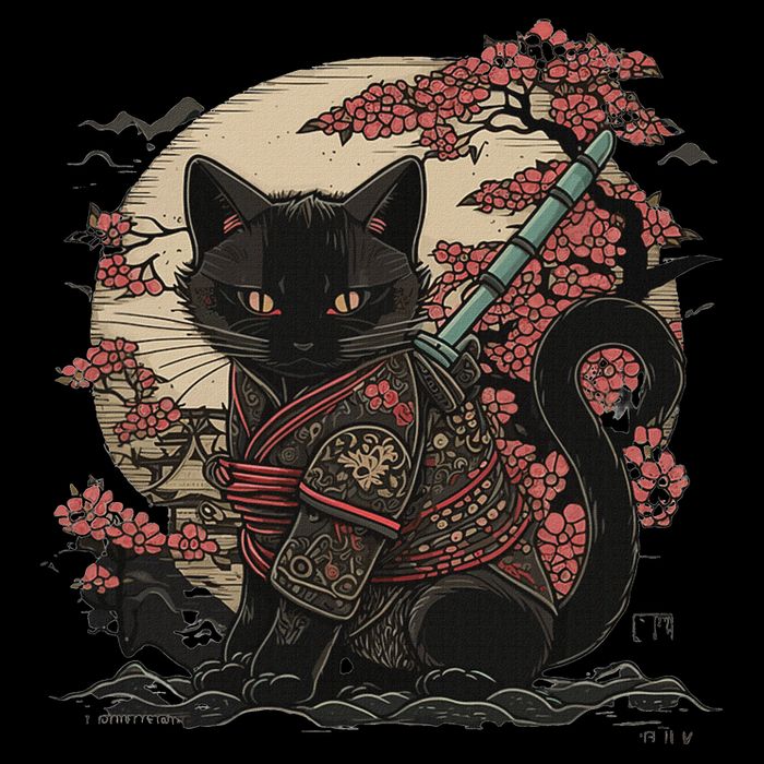 Japanese Samurai Cat Tattoo Vintage Kawaii Ninja Doggie Tank