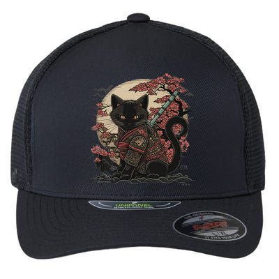 Japanese Samurai Cat Tattoo Vintage Kawaii Ninja Flexfit Unipanel Trucker Cap