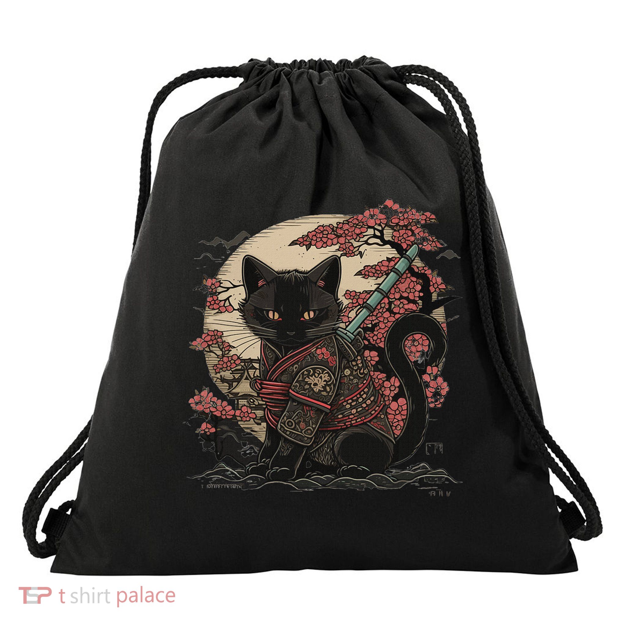 Japanese Samurai Cat Tattoo Vintage Kawaii Ninja Drawstring Bag