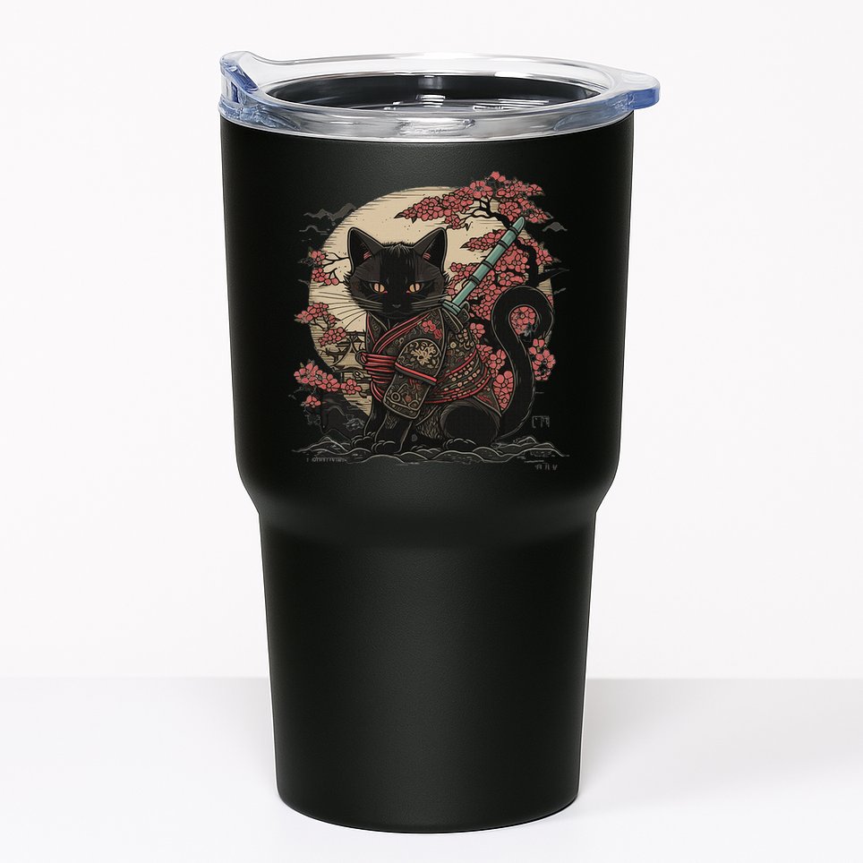 Japanese Samurai Cat Tattoo Vintage Kawaii Ninja Tumbler