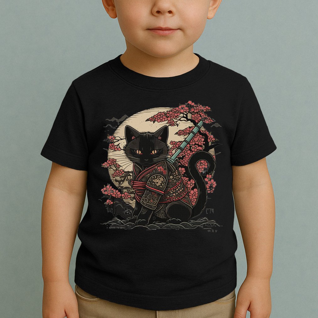 Japanese Samurai Cat Tattoo Vintage Kawaii Ninja Toddler T-Shirt