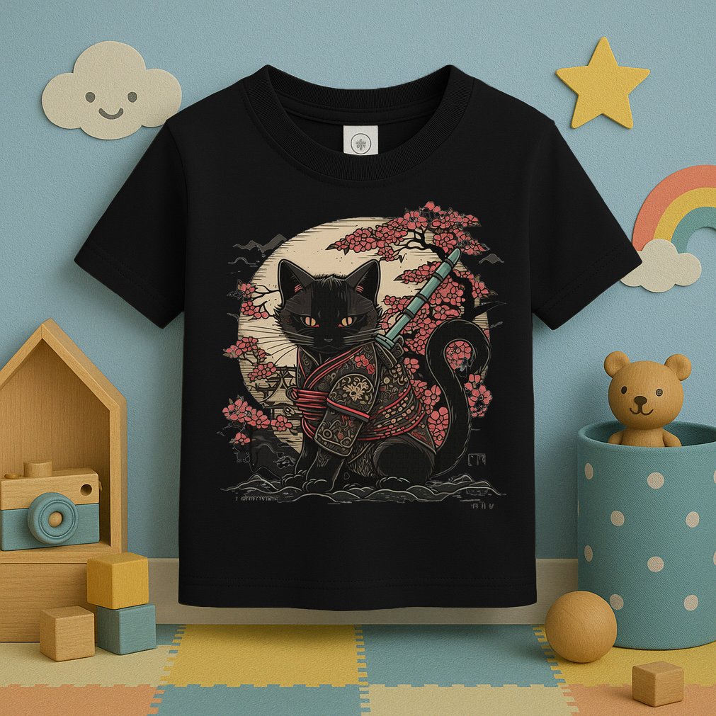 Japanese Samurai Cat Tattoo Vintage Kawaii Ninja Toddler T-Shirt