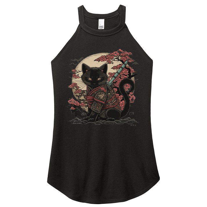 Japanese Samurai Cat Tattoo Vintage Kawaii Ninja Women's Perfect Tri Rocker Tank