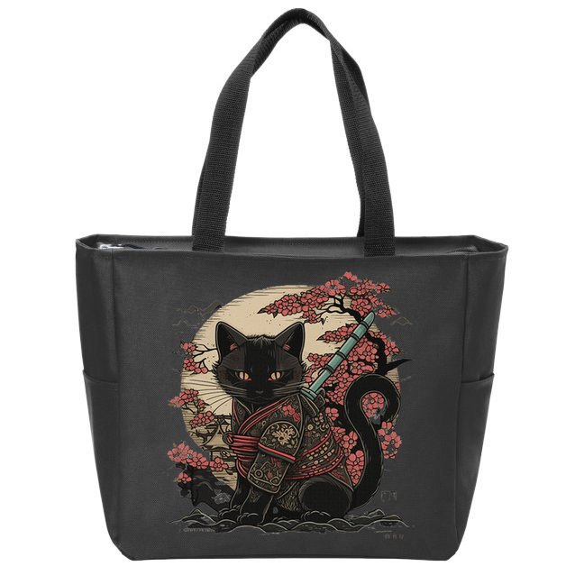 Japanese Samurai Cat Tattoo Vintage Kawaii Ninja Zip Tote Bag