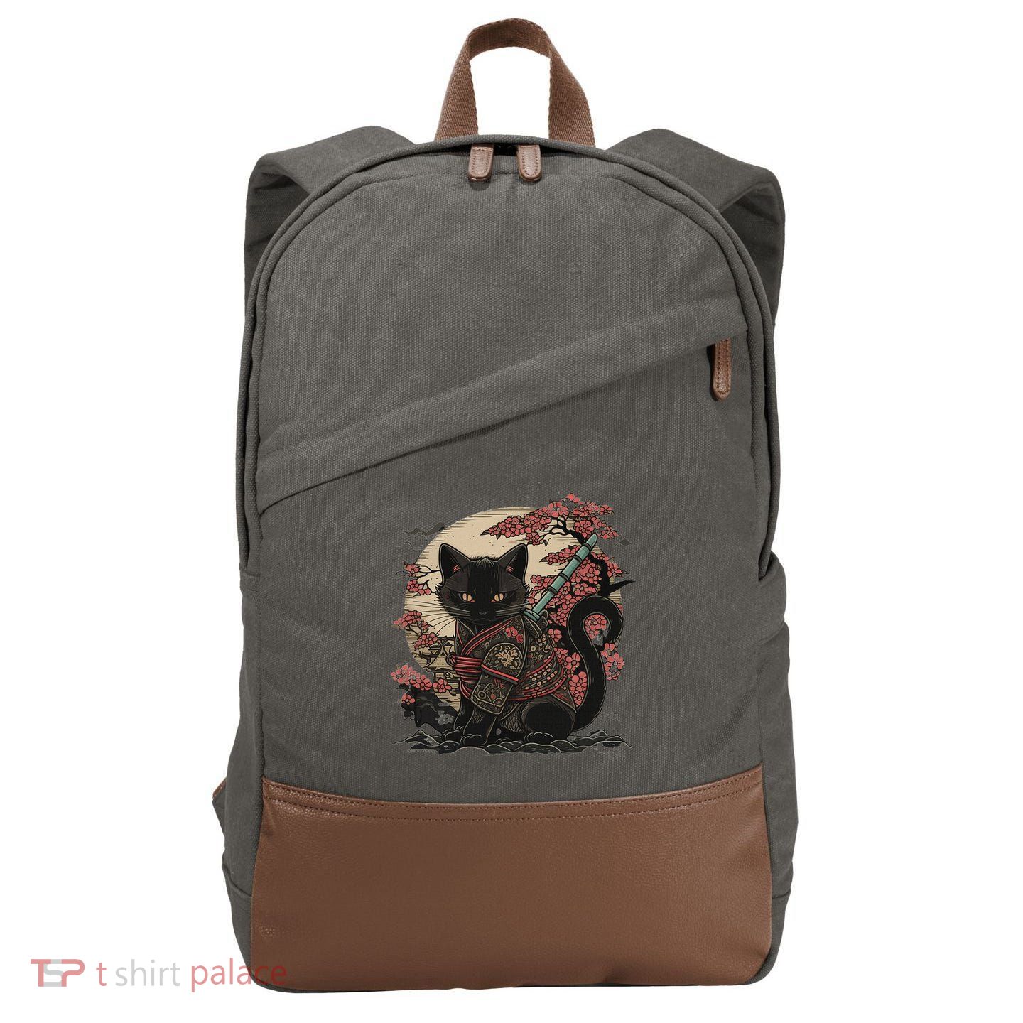 Japanese Samurai Cat Tattoo Vintage Kawaii Ninja Cotton Canvas Backpack