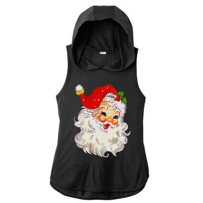 Jolly Santa Claus Face Vintage St. Nick Christmas Ladies PosiCharge Tri-Blend Wicking Draft Hoodie Tank