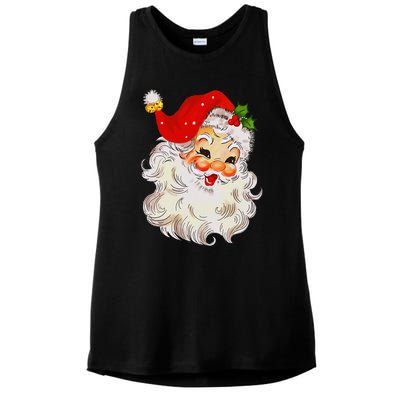 Jolly Santa Claus Face Vintage St. Nick Christmas Ladies PosiCharge Tri-Blend Wicking Tank