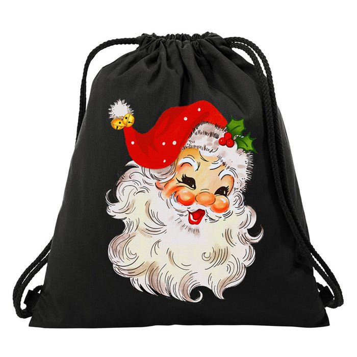 Jolly Santa Claus Face Vintage St. Nick Christmas Drawstring Bag