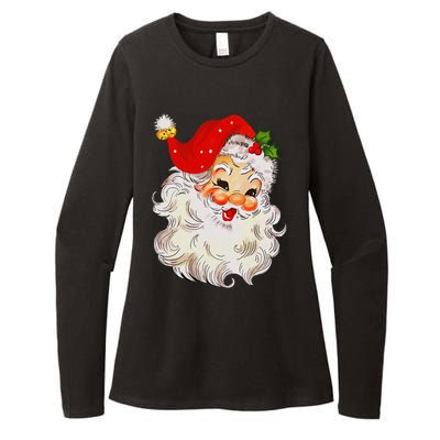 Jolly Santa Claus Face Vintage St. Nick Christmas Womens CVC Long Sleeve Shirt