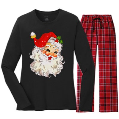 Jolly Santa Claus Face Vintage St. Nick Christmas Women's Long Sleeve Flannel Pajama Set 