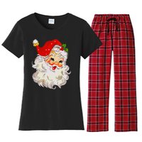 Jolly Santa Claus Face Vintage St. Nick Christmas Women's Flannel Pajama Set