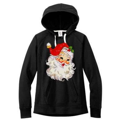 Jolly Santa Claus Face Vintage St. Nick Christmas Women's Fleece Hoodie