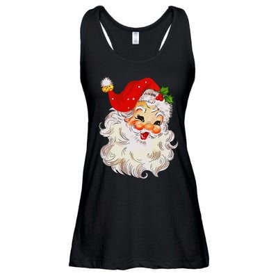 Jolly Santa Claus Face Vintage St. Nick Christmas Ladies Essential Flowy Tank