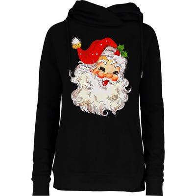 Jolly Santa Claus Face Vintage St. Nick Christmas Womens Funnel Neck Pullover Hood