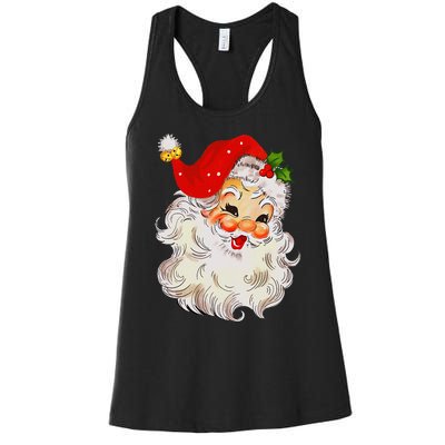 Jolly Santa Claus Face Vintage St. Nick Christmas Women's Racerback Tank