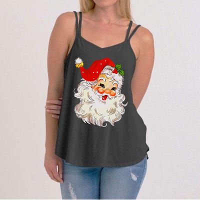 Jolly Santa Claus Face Vintage St. Nick Christmas Women's Strappy Tank