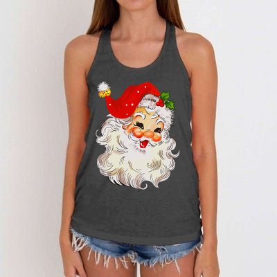 Jolly Santa Claus Face Vintage St. Nick Christmas Women's Knotted Racerback Tank