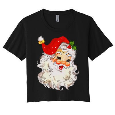 Jolly Santa Claus Face Vintage St. Nick Christmas Women's Crop Top Tee