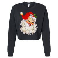 Jolly Santa Claus Face Vintage St. Nick Christmas Cropped Pullover Crew