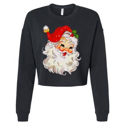 Jolly Santa Claus Face Vintage St. Nick Christmas Cropped Pullover Crew