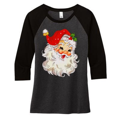 Jolly Santa Claus Face Vintage St. Nick Christmas Women's Tri-Blend 3/4-Sleeve Raglan Shirt