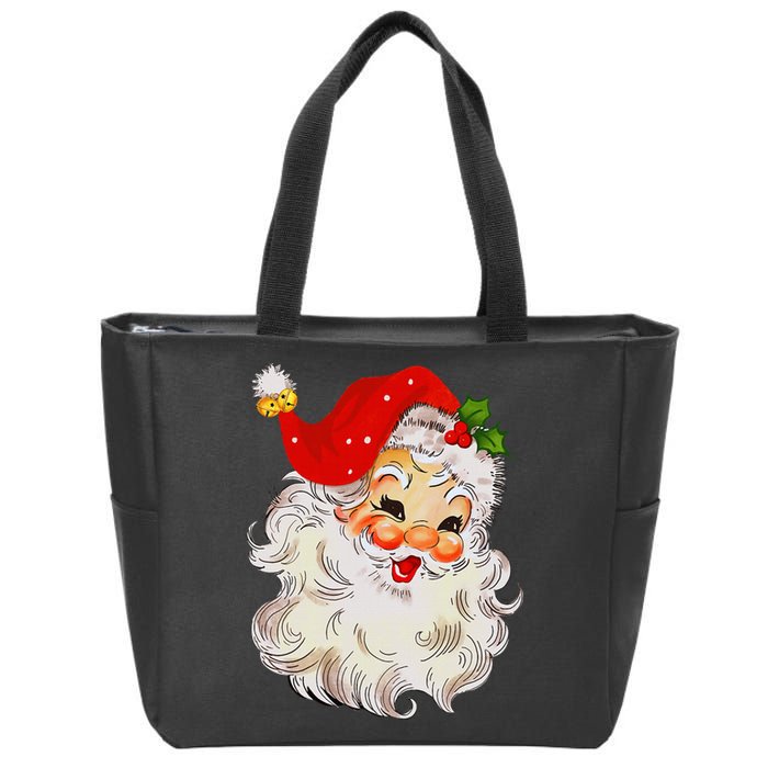 Jolly Santa Claus Face Vintage St. Nick Christmas Zip Tote Bag