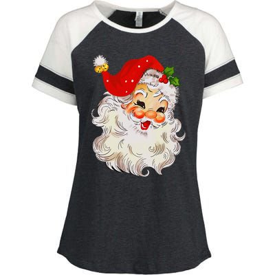 Jolly Santa Claus Face Vintage St. Nick Christmas Enza Ladies Jersey Colorblock Tee