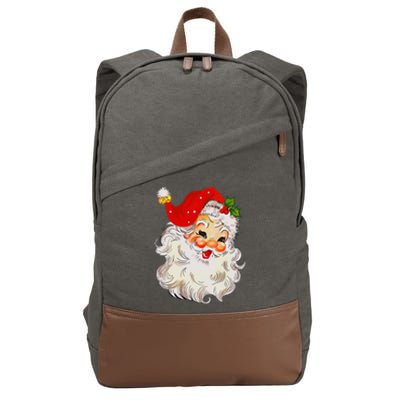 Jolly Santa Claus Face Vintage St. Nick Christmas Cotton Canvas Backpack