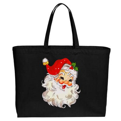 Jolly Santa Claus Face Vintage St. Nick Christmas Cotton Canvas Jumbo Tote