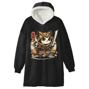 Japanese Samurai Cat Tattoo Kawaii Ninja Cat Hooded Wearable Blanket