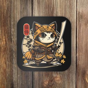 Japanese Samurai Cat Tattoo Kawaii Ninja Cat Coaster