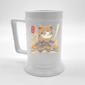 Japanese Samurai Cat Tattoo Kawaii Ninja Cat Beer Stein