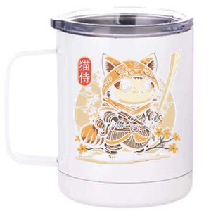 Japanese Samurai Cat Tattoo Kawaii Ninja Cat 12 oz Stainless Steel Tumbler Cup