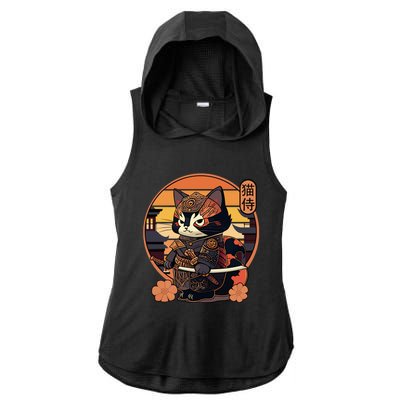 Japanese Samurai Cat Tattoo Kawaii Ninja Cat Ladies PosiCharge Tri-Blend Wicking Draft Hoodie Tank