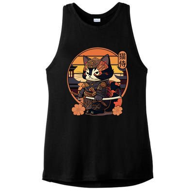 Japanese Samurai Cat Tattoo Kawaii Ninja Cat Ladies PosiCharge Tri-Blend Wicking Tank