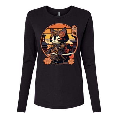 Japanese Samurai Cat Tattoo Kawaii Ninja Cat Womens Cotton Relaxed Long Sleeve T-Shirt