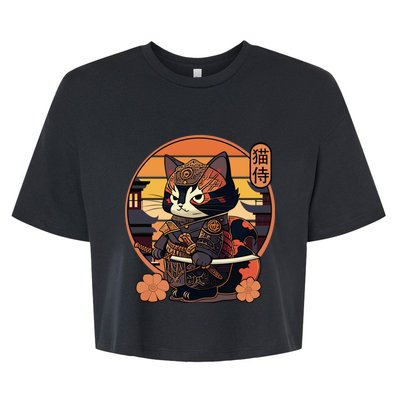 Japanese Samurai Cat Tattoo Kawaii Ninja Cat Bella+Canvas Jersey Crop Tee