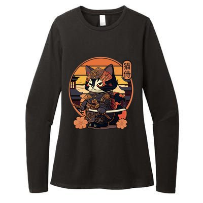 Japanese Samurai Cat Tattoo Kawaii Ninja Cat Womens CVC Long Sleeve Shirt