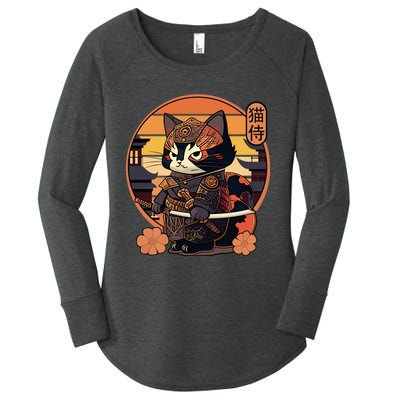 Japanese Samurai Cat Tattoo Kawaii Ninja Cat Women's Perfect Tri Tunic Long Sleeve Shirt