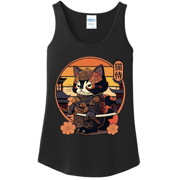 Japanese Samurai Cat Tattoo Kawaii Ninja Cat Ladies Essential Tank