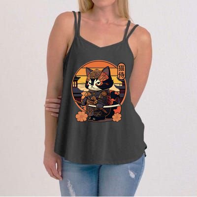 Japanese Samurai Cat Tattoo Kawaii Ninja Cat Women's Strappy Tank